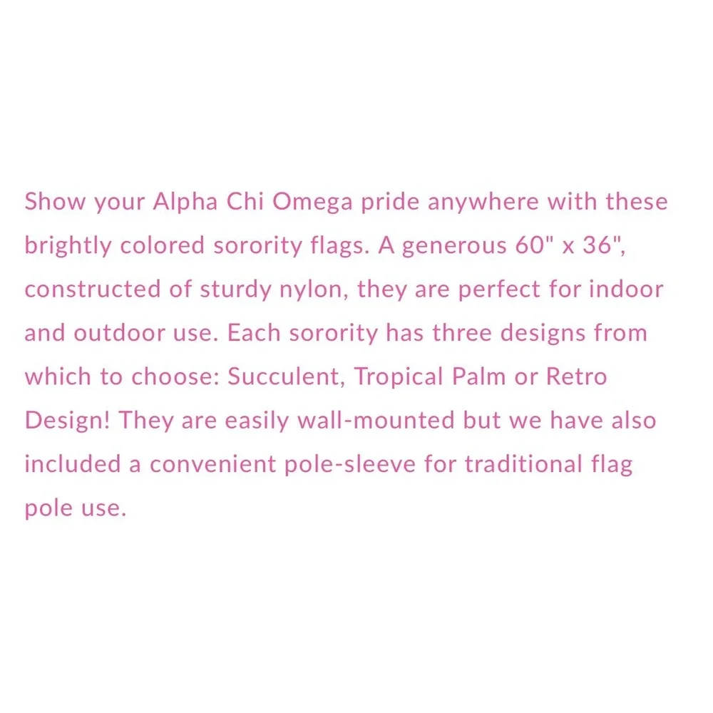 Sorority Shop Alpha Chi Omega Tropical Palm Flag Wall Banner Pink 3x5ft New
